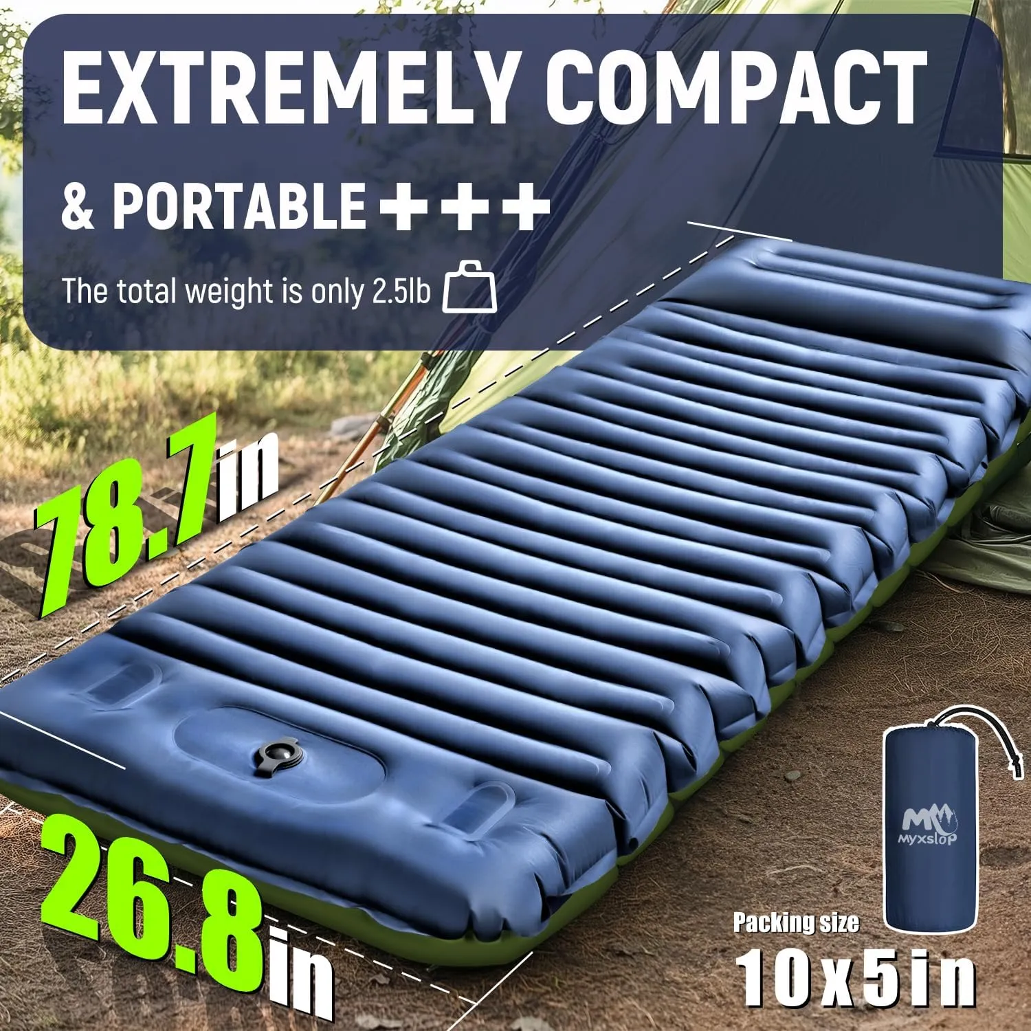 Sleeping Pad, Ultralight Inflatable Sleeping Pad for Camping with Pillow & Pump，Air Mattress Super Portable, Great for Camping Gear, Hiking, Side or Lounging Sleeper(Blue)