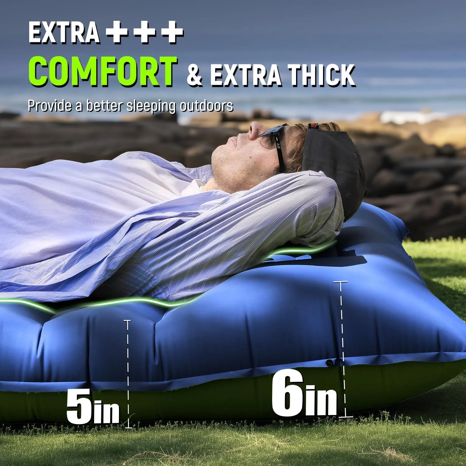 Sleeping Pad, Ultralight Inflatable Sleeping Pad for Camping with Pillow & Pump，Air Mattress Super Portable, Great for Camping Gear, Hiking, Side or Lounging Sleeper(Blue)