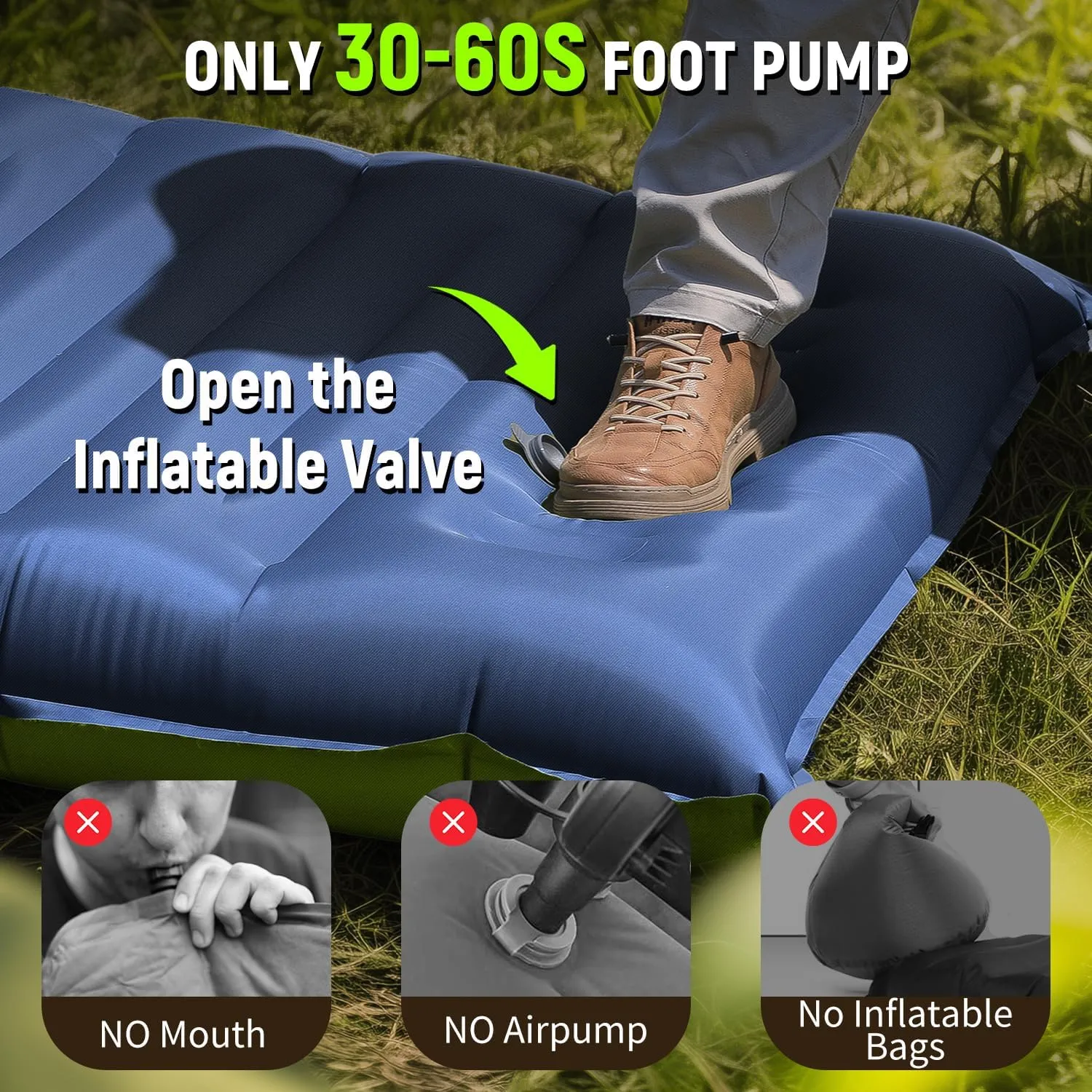 Sleeping Pad, Ultralight Inflatable Sleeping Pad for Camping with Pillow & Pump，Air Mattress Super Portable, Great for Camping Gear, Hiking, Side or Lounging Sleeper(Blue)