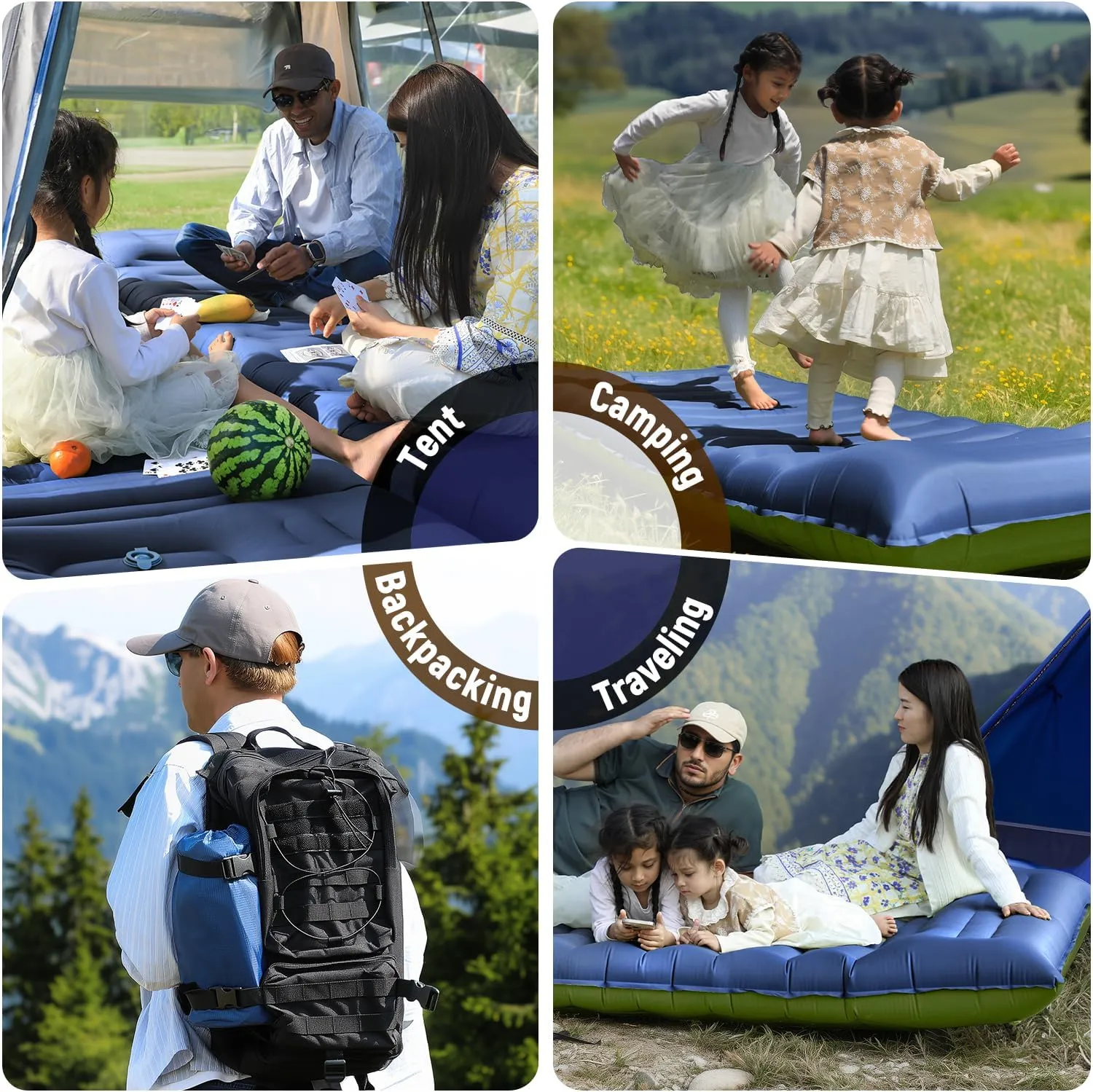 Sleeping Pad, Ultralight Inflatable Sleeping Pad for Camping with Pillow & Pump，Air Mattress Super Portable, Great for Camping Gear, Hiking, Side or Lounging Sleeper(Blue)