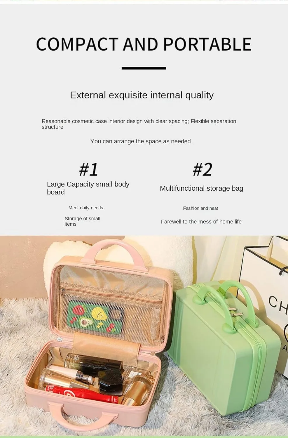 Small fresh suitcase luggage small lightweight retro cosmetic case 14 inch travel case(Apple green,14 inches)