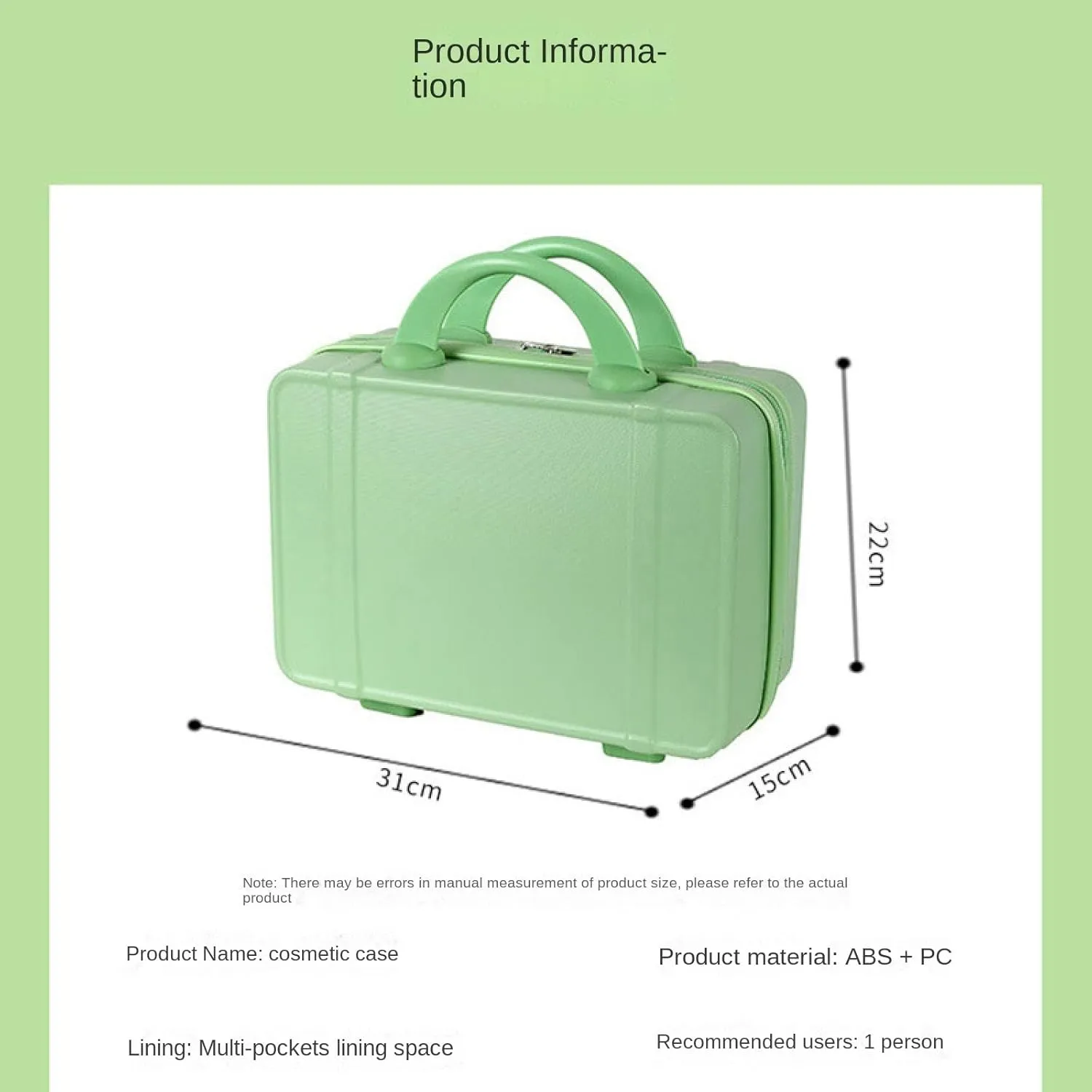 Small fresh suitcase luggage small lightweight retro cosmetic case 14 inch travel case(Apple green,14 inches)