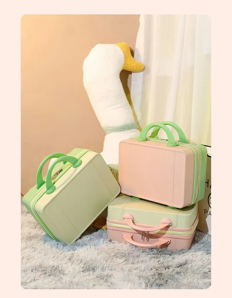 Small fresh suitcase luggage small lightweight retro cosmetic case 14 inch travel case(Apple green,14 inches)