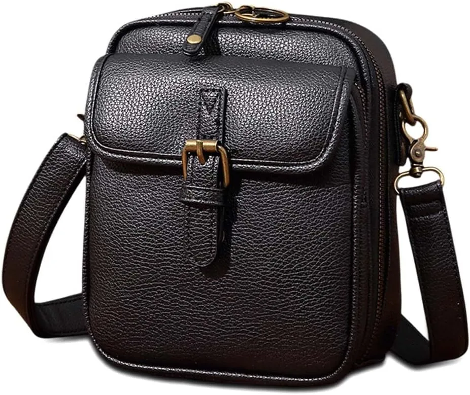 Small Lightweight Crossbody Leather Bag, Retro Adjustable Strap Double-Layer Large Capacity small Crossbody Bags for Women
