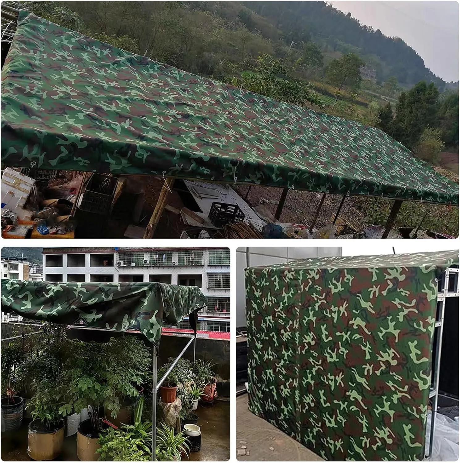 Small Multipurpose Cover, 450g/m² Heavy Duty Canvas Tarp Ground Sheet with Reinforced Grommets - Multipurpose Tarp Cover for Outdoor - Green Camouflage(1.2x1.8m)