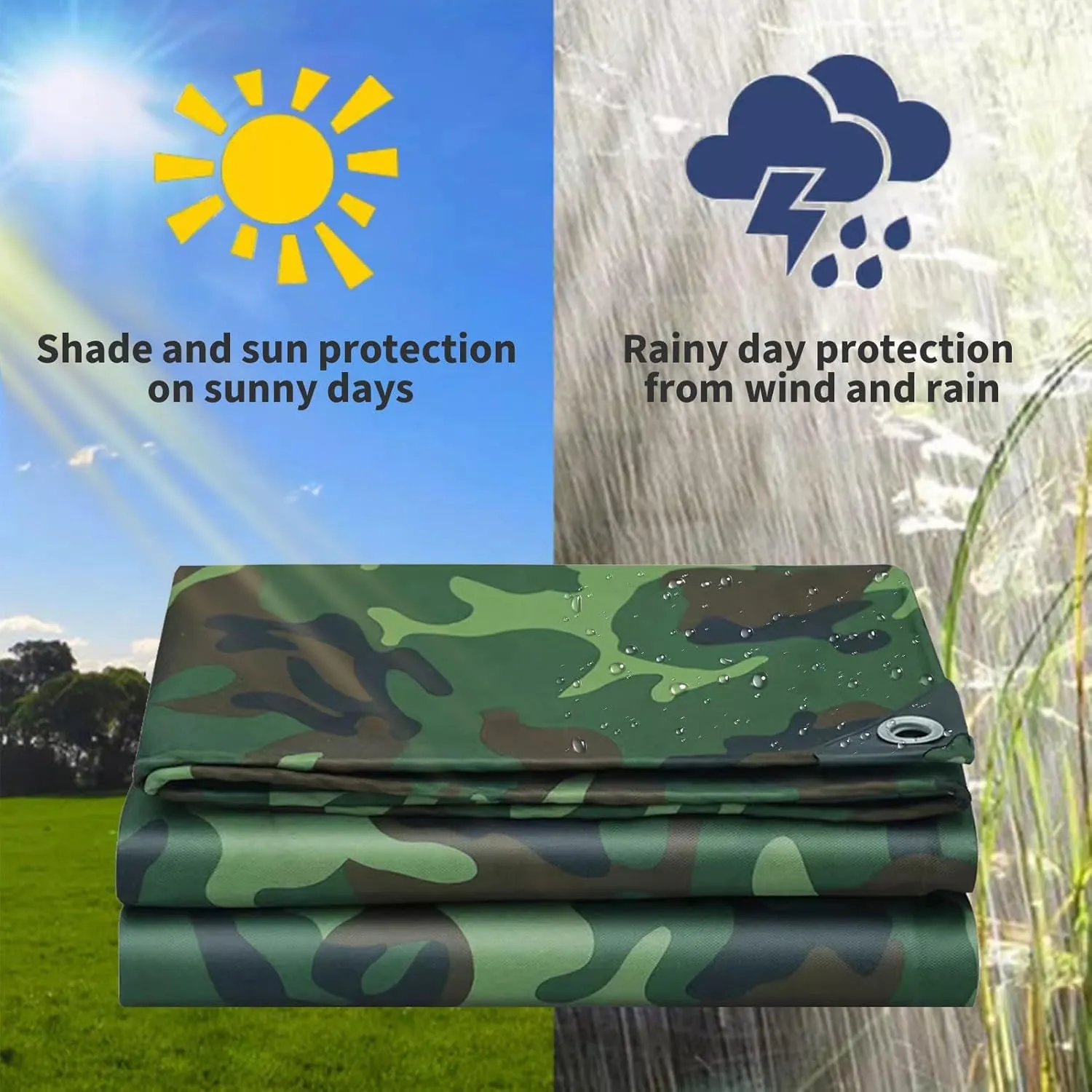 Small Multipurpose Cover, 450g/m² Heavy Duty Canvas Tarp Ground Sheet with Reinforced Grommets - Multipurpose Tarp Cover for Outdoor - Green Camouflage(1.2x1.8m)