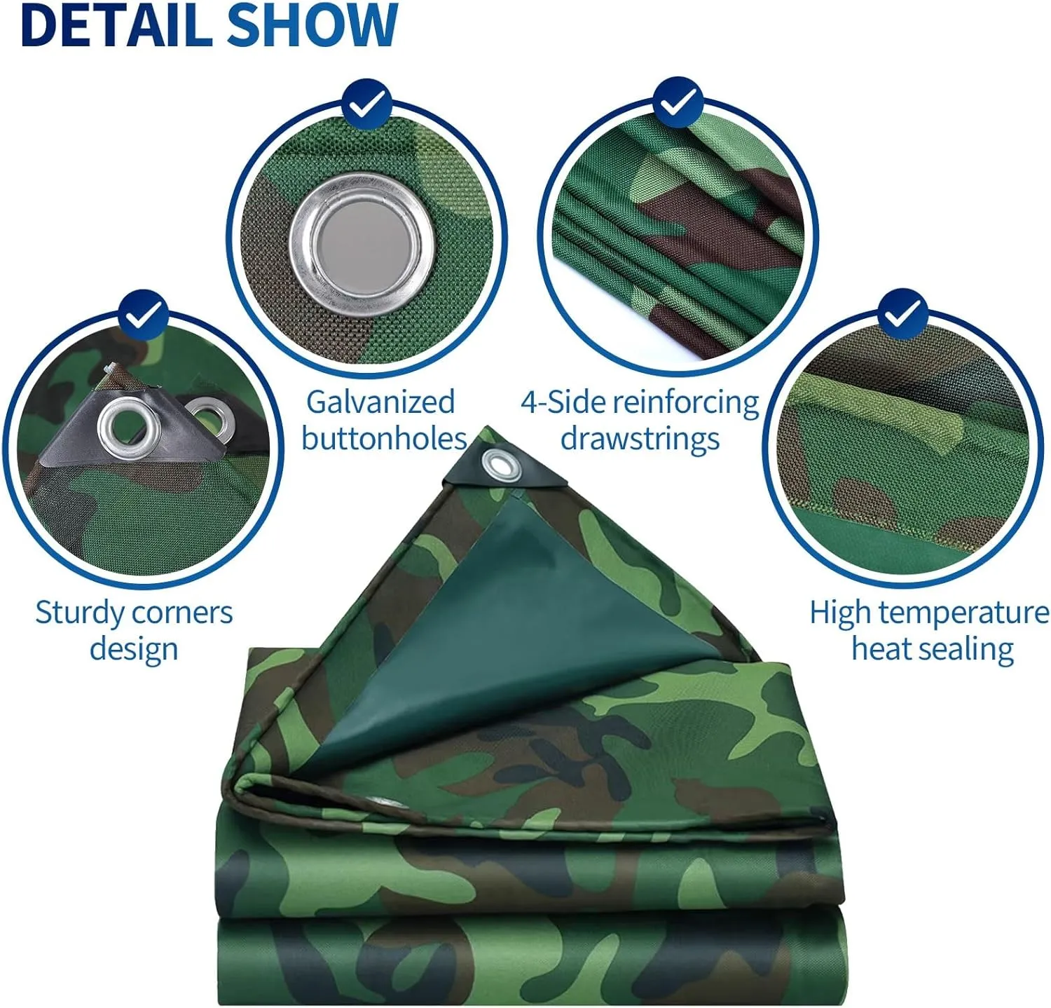 Small Multipurpose Cover, 450g/m² Heavy Duty Canvas Tarp Ground Sheet with Reinforced Grommets - Multipurpose Tarp Cover for Outdoor - Green Camouflage(1.2x1.8m)