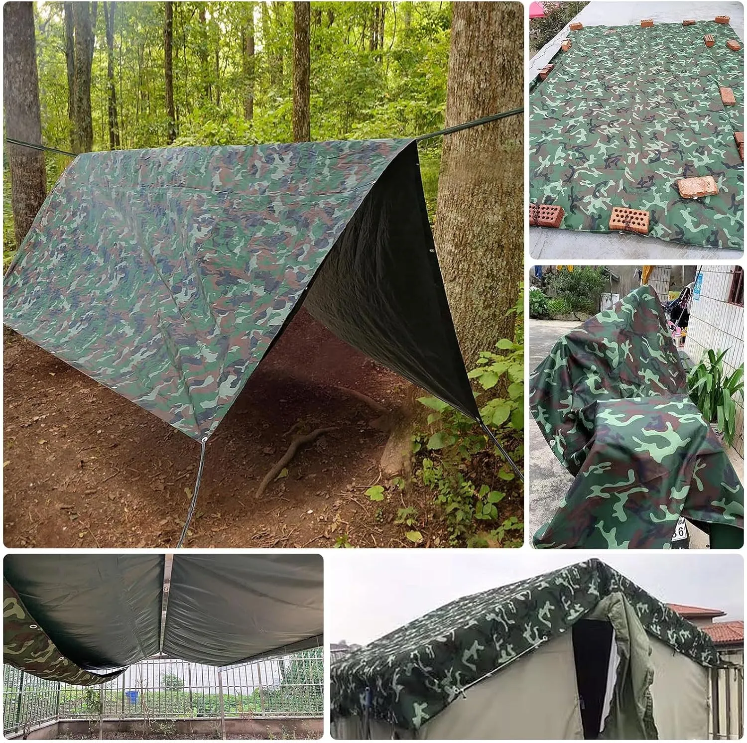 Small Multipurpose Cover, 450g/m² Heavy Duty Canvas Tarp Ground Sheet with Reinforced Grommets - Multipurpose Tarp Cover for Outdoor - Green Camouflage(1.2x1.8m)