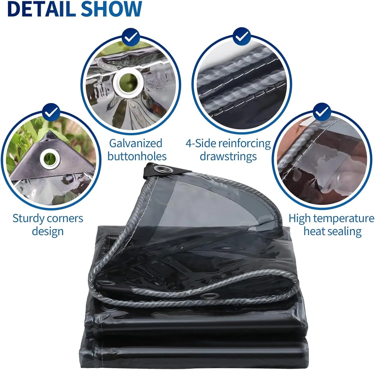 Small Multipurpose Cover, Clear PVC Tarp Heavy Duty Cover 0.45mm Thick, Grommet Every 50cm, s for Verandahs, Plant, Garden, Chicken, Patio(1x1.5m)