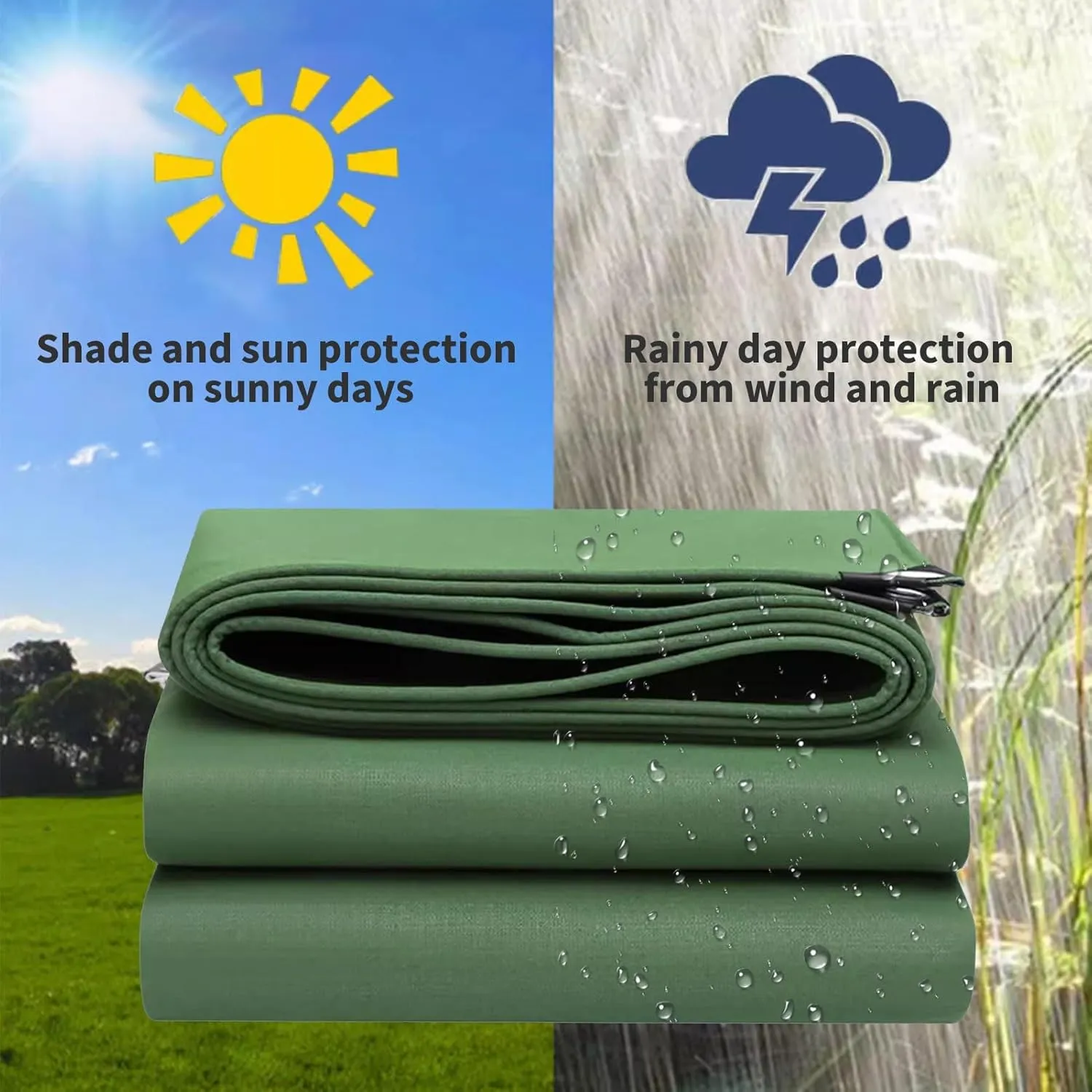 Small Multipurpose Cover, Green 600g/m² Heavy Duty Reinforced Ground Sheet Tarp Cover with Strong Eyelets, Cover for Camping Boat Car Picnic Outdoor Furniture(1.5x1.5m)