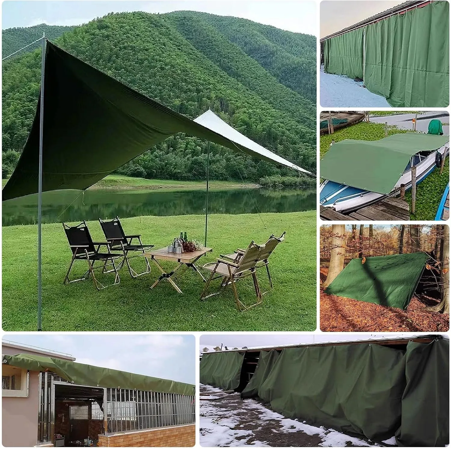 Small Multipurpose Cover, Green 600g/m² Heavy Duty Reinforced Ground Sheet Tarp Cover with Strong Eyelets, Cover for Camping Boat Car Picnic Outdoor Furniture(1.5x1.5m)