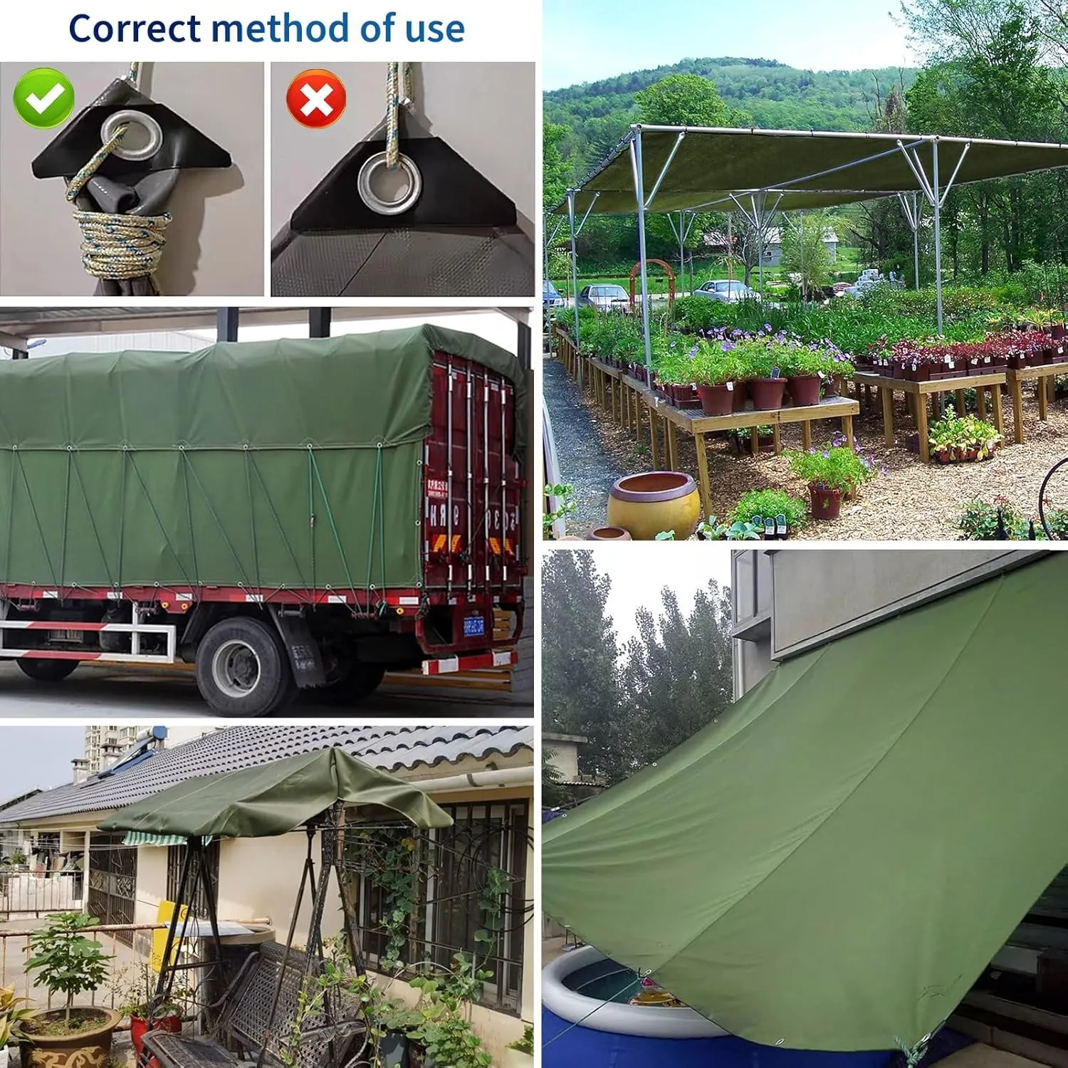 Small Multipurpose Cover, Green 600g/m² Heavy Duty Reinforced Ground Sheet Tarp Cover with Strong Eyelets, Cover for Camping Boat Car Picnic Outdoor Furniture(1.5x1.5m)