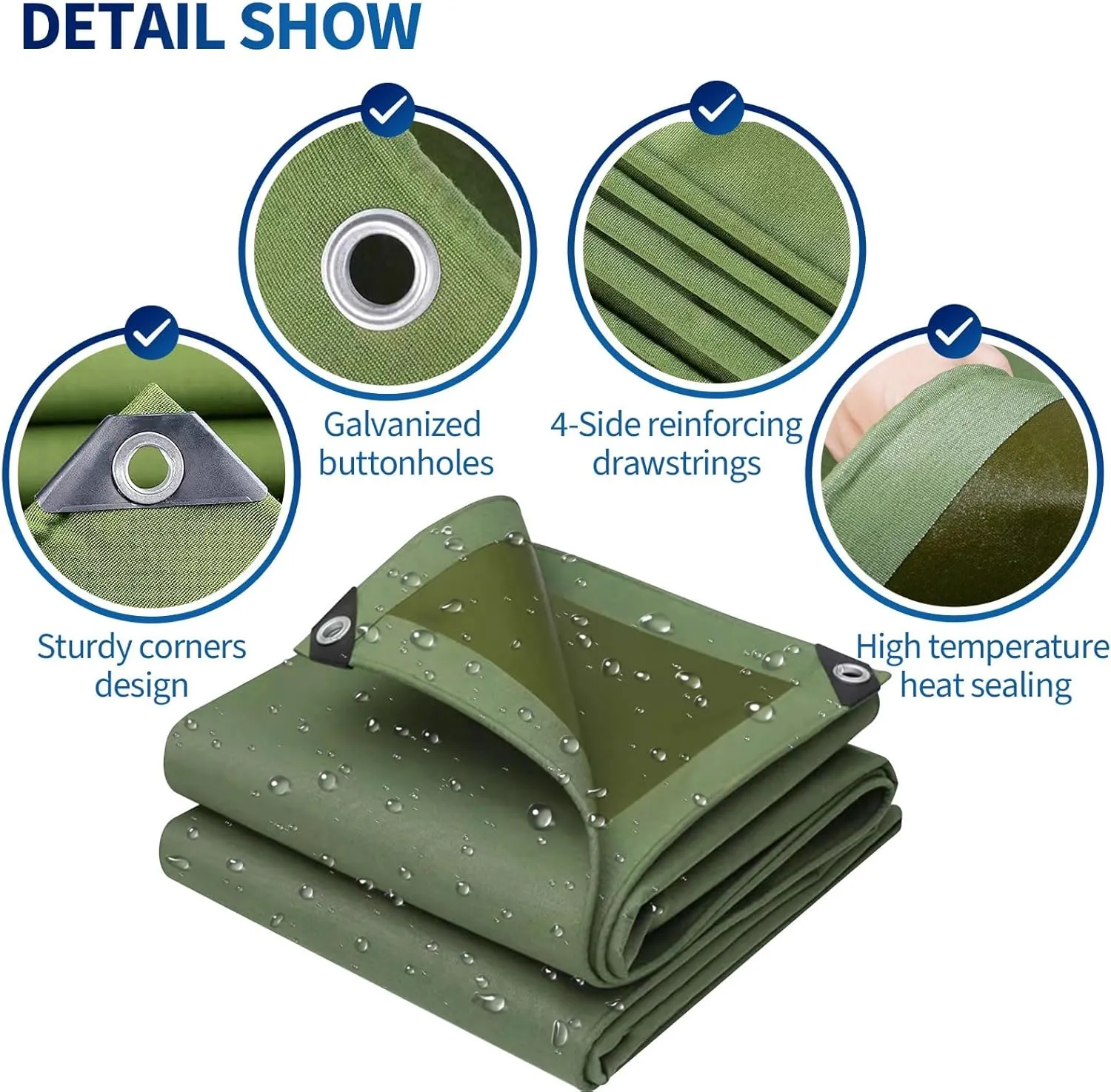 Small Multipurpose Cover, Green 600g/m² Heavy Duty Reinforced Ground Sheet Tarp Cover with Strong Eyelets, Cover for Camping Boat Car Picnic Outdoor Furniture(1.5x1.5m)