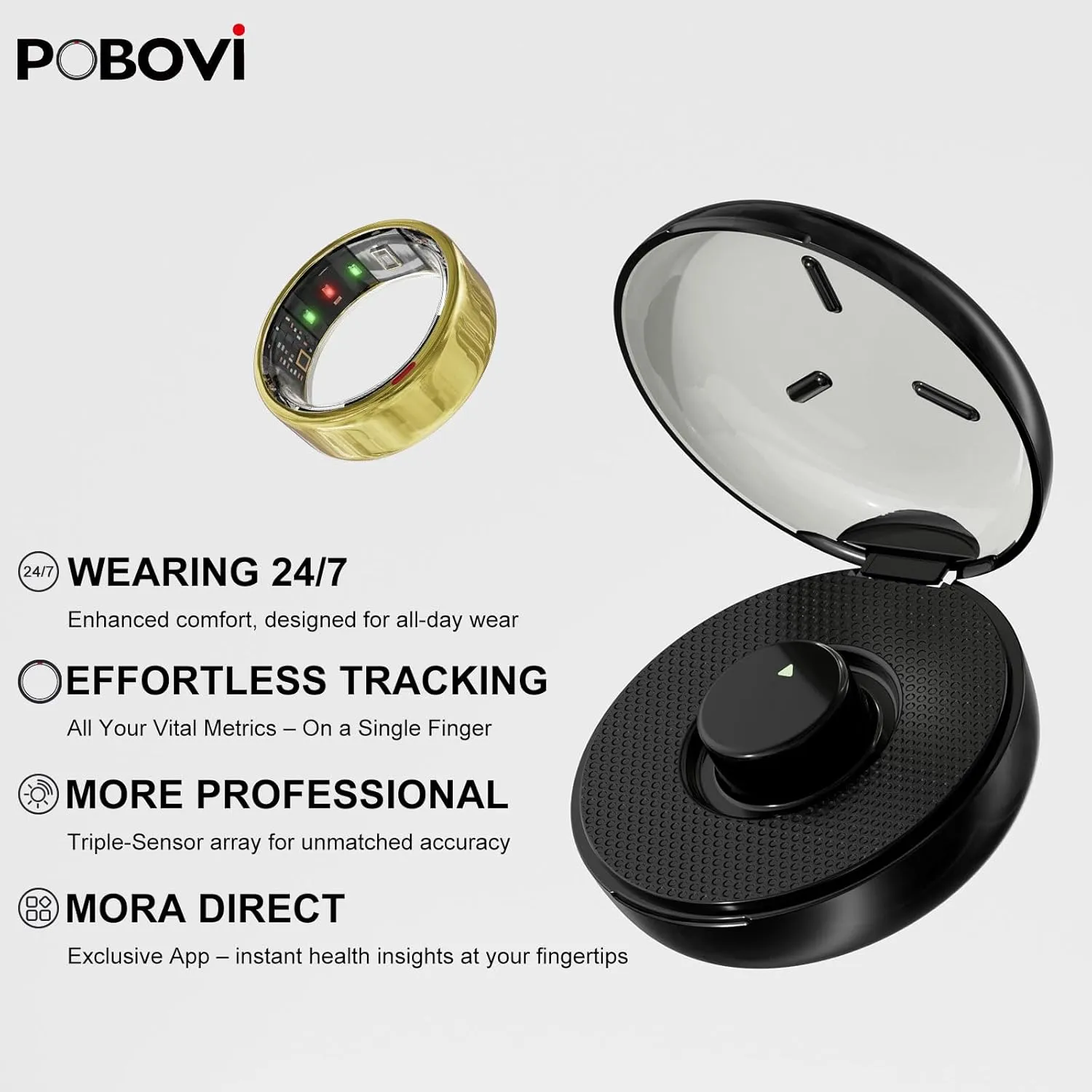 Smart Ring for Women Men- Sleep/Fitness/Stress/Heart Rate Tracker- Menstrual Records - 7 Days Battery Life - Wireless Charging - No APP Subscription - iOS & Android Compatible (Gold, Size 7)