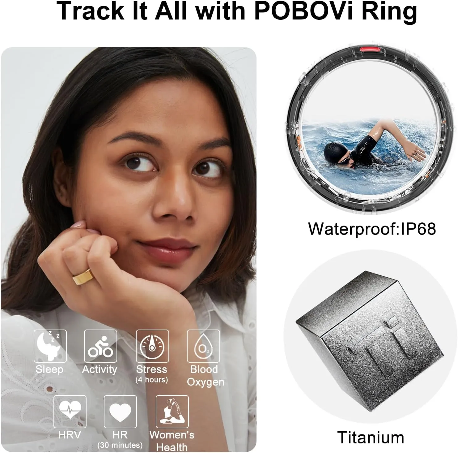 Smart Ring for Women Men- Sleep/Fitness/Stress/Heart Rate Tracker- Menstrual Records - 7 Days Battery Life - Wireless Charging - No APP Subscription - iOS & Android Compatible (Gold, Size 7)
