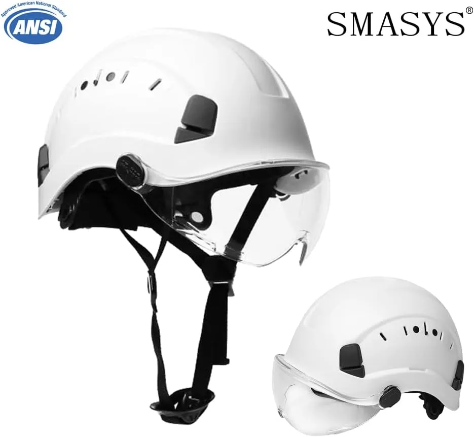 SMASYS Safety Hard Hat ABS Helmet Adjustable with Visor 6-Point Suspension Perfect for Construction and Climbing