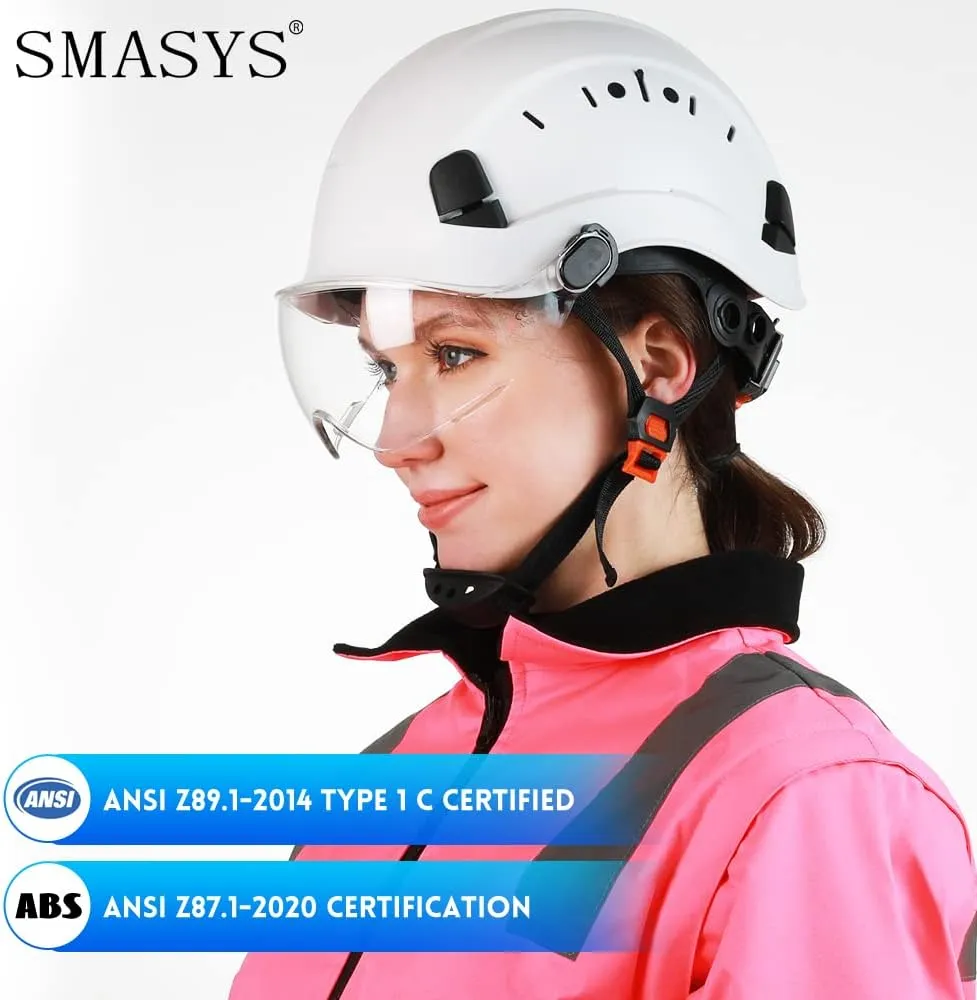 SMASYS Safety Hard Hat ABS Helmet Adjustable with Visor 6-Point Suspension Perfect for Construction and Climbing
