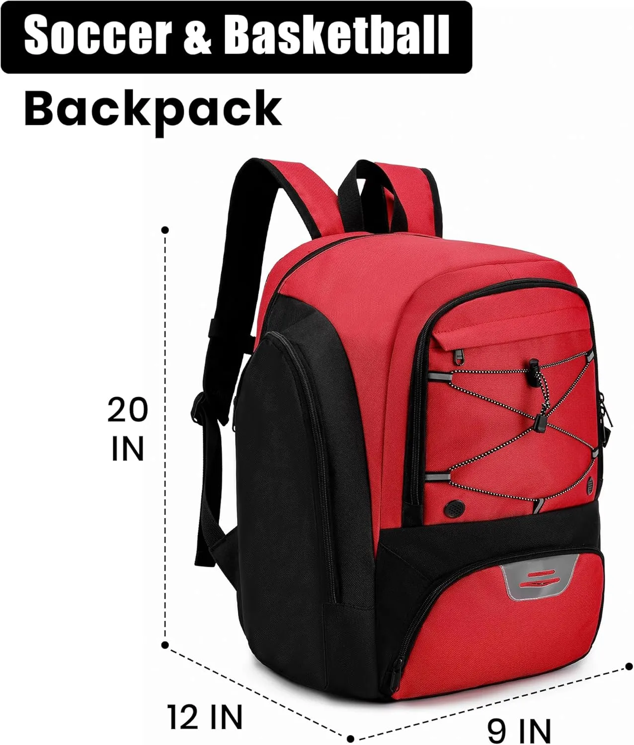 Soccer Backpack with Ball Holder,Youth soccer Bag for Basketball,Volleyball-Includes Separate Shoe Compartment&and Insulation (Red)