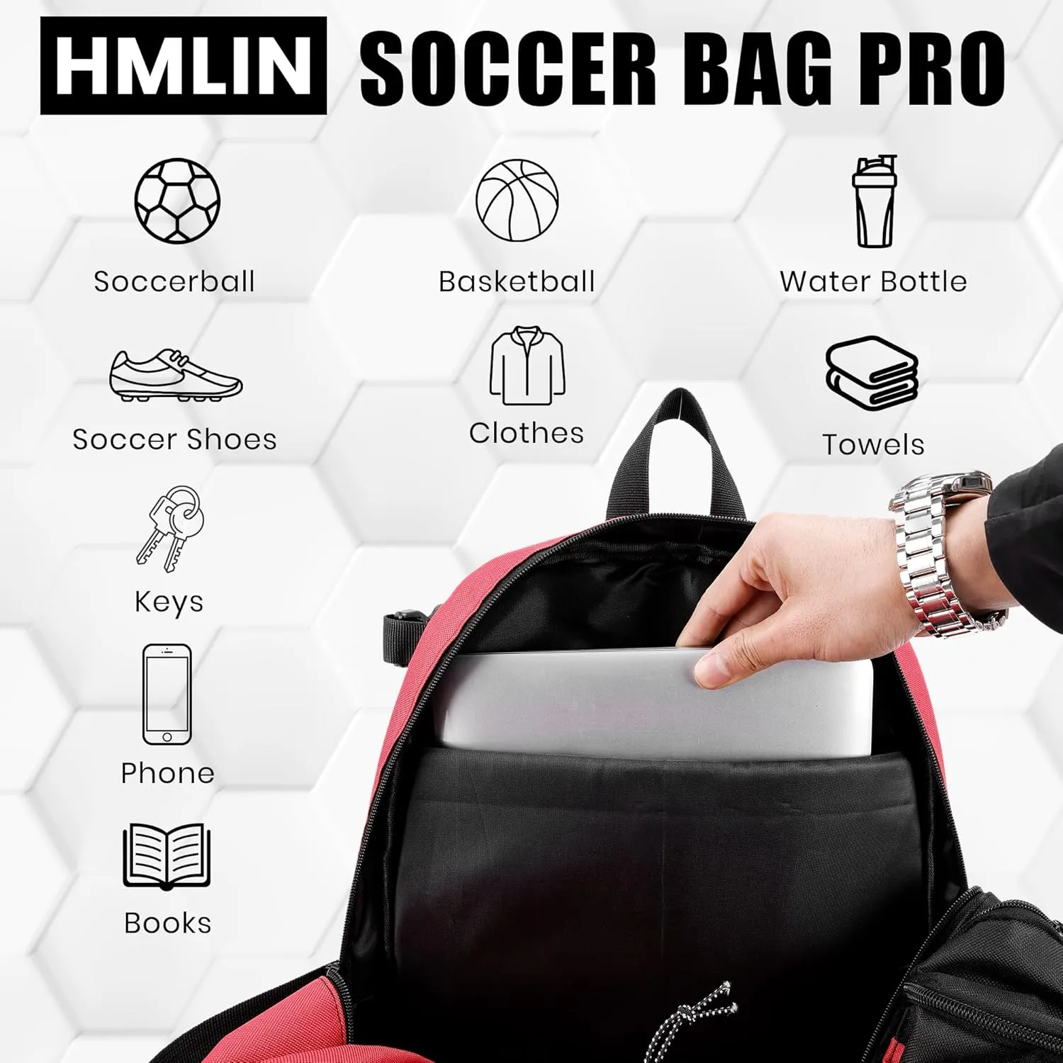 Soccer Backpack with Ball Holder,Youth soccer Bag for Basketball,Volleyball-Includes Separate Shoe Compartment&and Insulation (Red)