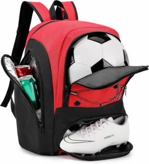 Soccer Backpack with Ball Holder,Youth soccer Bag for Basketball,Volleyball-Includes Separate Shoe Compartment&and Insulation (Red)