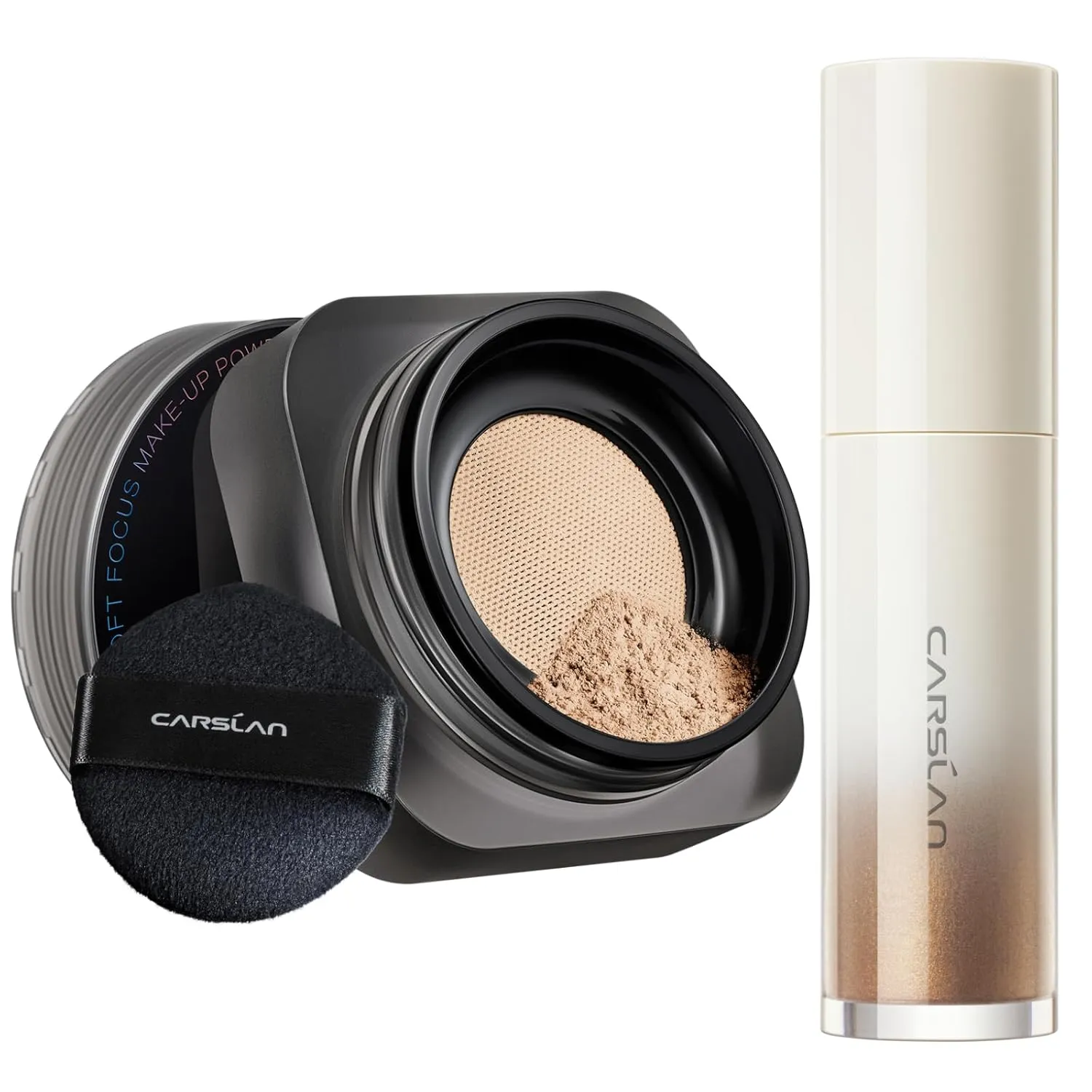 Soft Focus Makeup Powder Waterproof Oil Control Setting Powder N01 and 3D Liquid Highlighter 03, Face Cosmetics Kit, 2Pcs