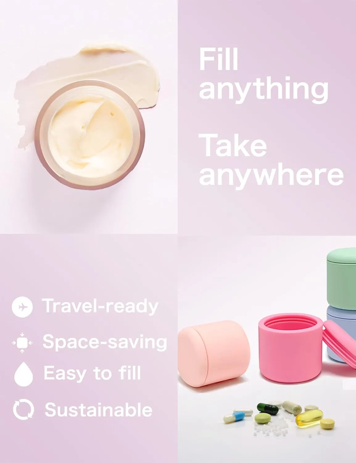 Soft Travel Essentials | Refillable Silicone Travel Kit for Skincare & Bath | Travel Size Containers | Food-Safe Material (Soothing Aqua Blue)