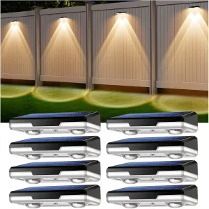 Solar Fence Lights Outdoor Waterproof Led, 3000K/4000K/6000K 3 Modes 50 Lumens Fence Lights Solar Powered for Wall/Patio/Outside/Post/Yard/Garden/Stair, Auto ON/Off Deck Lighting (8 Pack)