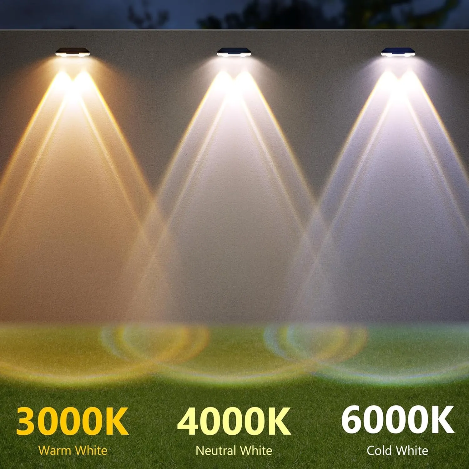Solar Fence Lights Outdoor Waterproof Led, 3000K/4000K/6000K 3 Modes 50 Lumens Fence Lights Solar Powered for Wall/Patio/Outside/Post/Yard/Garden/Stair, Auto ON/Off Deck Lighting (8 Pack)