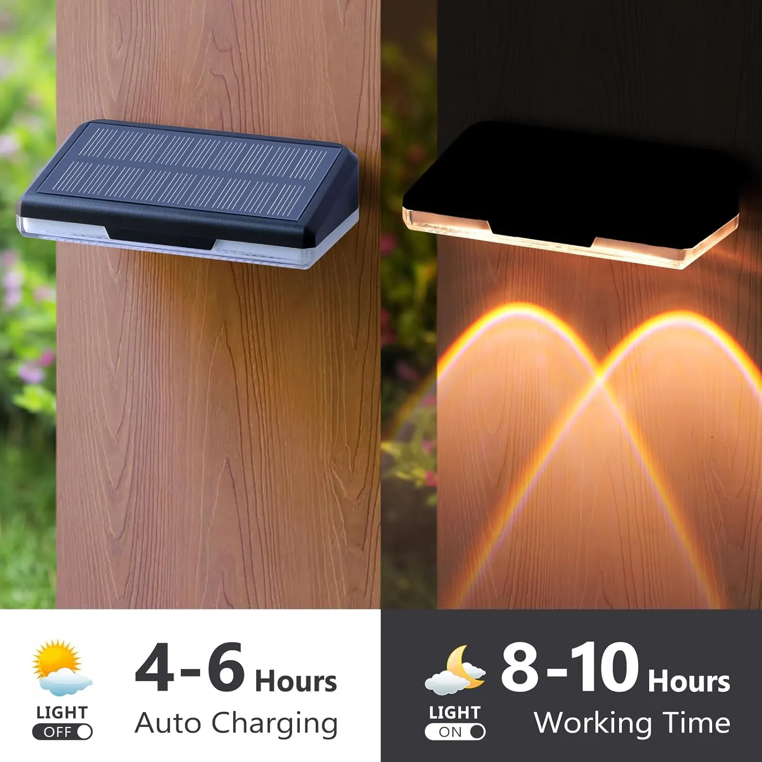 Solar Fence Lights Outdoor Waterproof Led, 3000K/4000K/6000K 3 Modes 50 Lumens Fence Lights Solar Powered for Wall/Patio/Outside/Post/Yard/Garden/Stair, Auto ON/Off Deck Lighting (8 Pack)