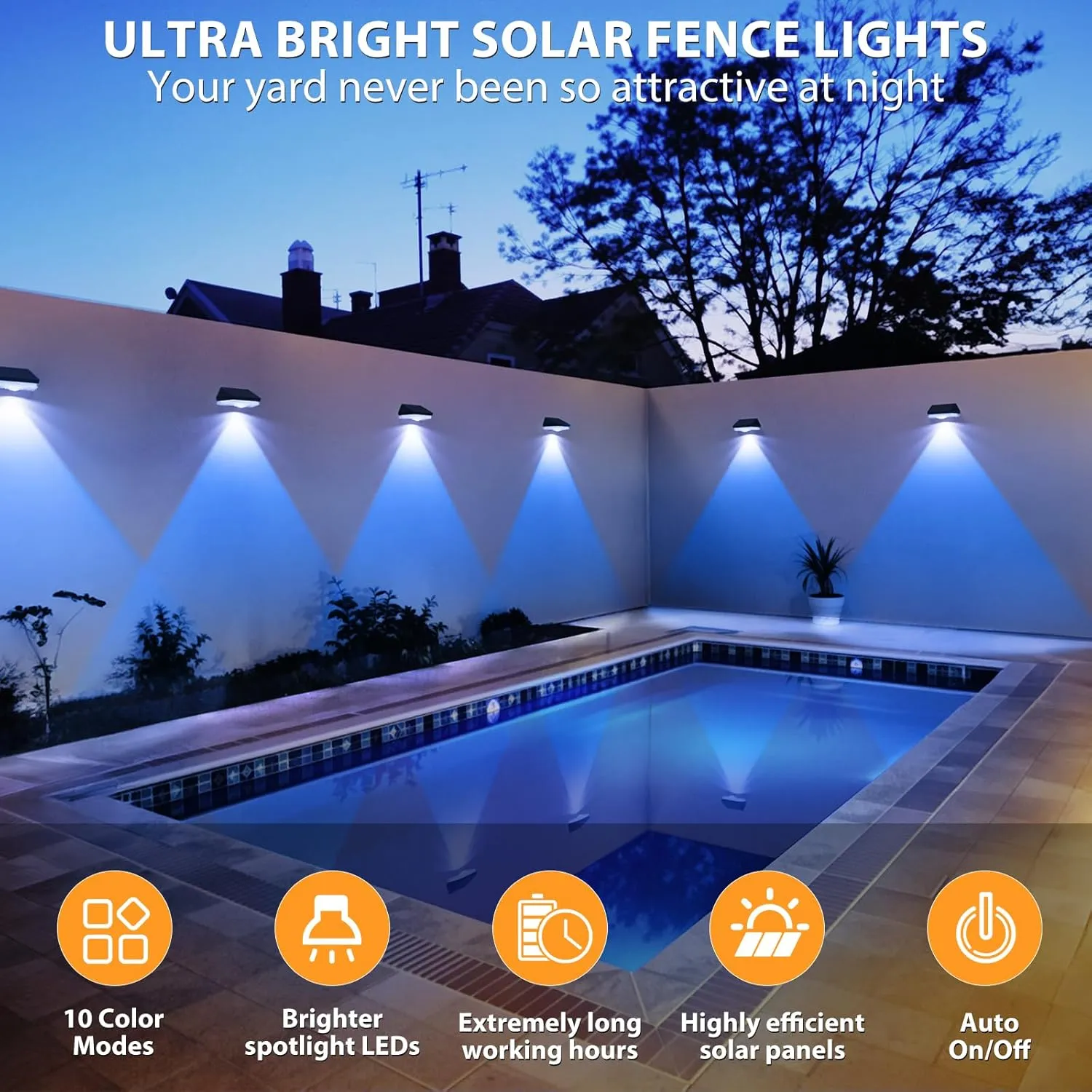 Solar Fence Lights,Warm White & Cool White & RGB 7Colors ＆ Color Changing Mode IP65 Waterproof Solar Lights Outdoor for Deck/Patio/Backyard/Wall/Pool/Fence/Railing/Step(12Pack)