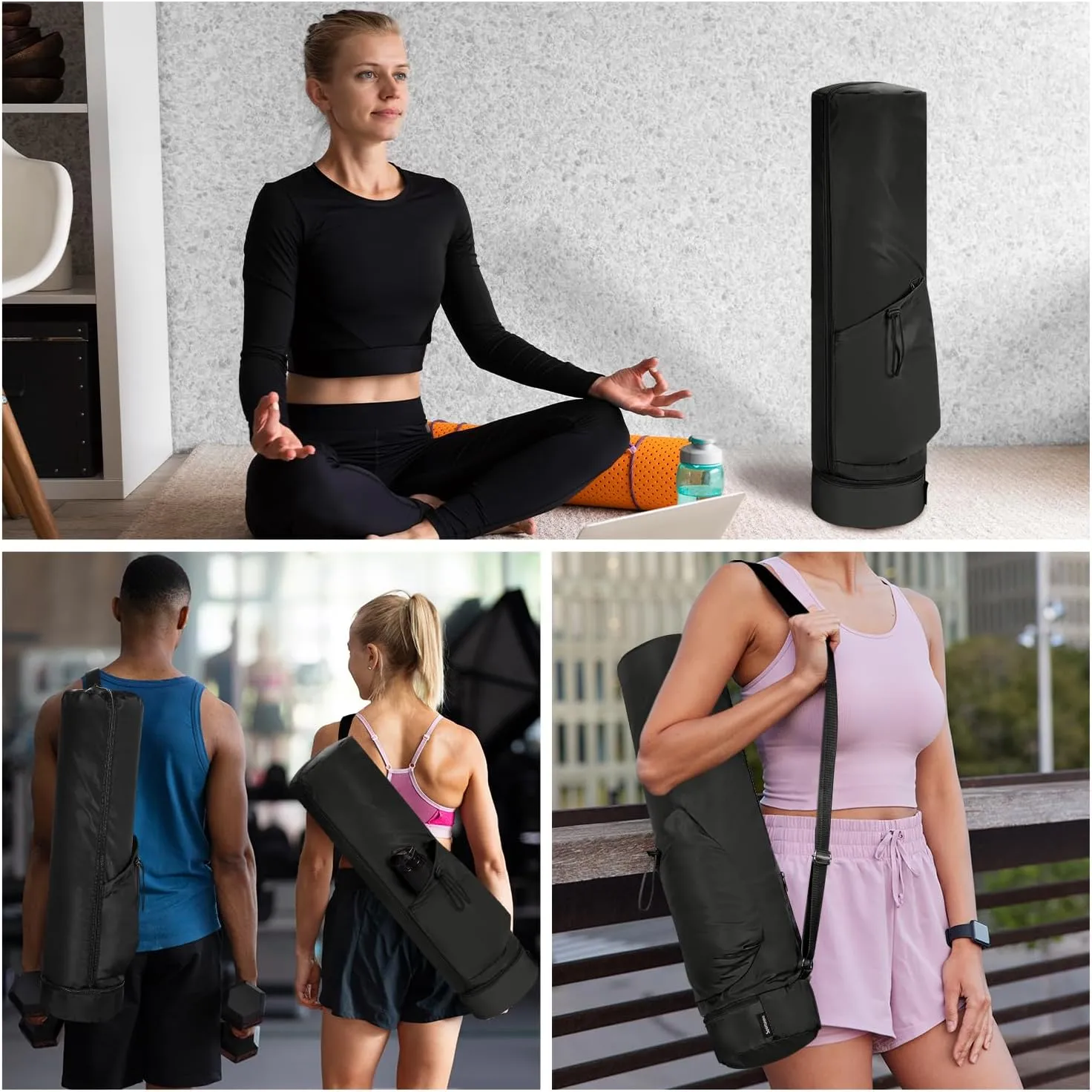 sportsnew Yoga Mat Bag, Full Zip Cargo Yoga Mat Carrier Bag with Drawstring Water Bottle Pocket and Bottom Wet Pocket, Exercise Yoga Mat Carrier Holder Multi-Functional Storage Bag patent pending