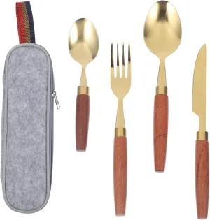 Stainless Steel Camping Utensil Set 4-piece Cutlery Kit Fork Spoon Knife Bowl for Outdoor Camp Silverware Set