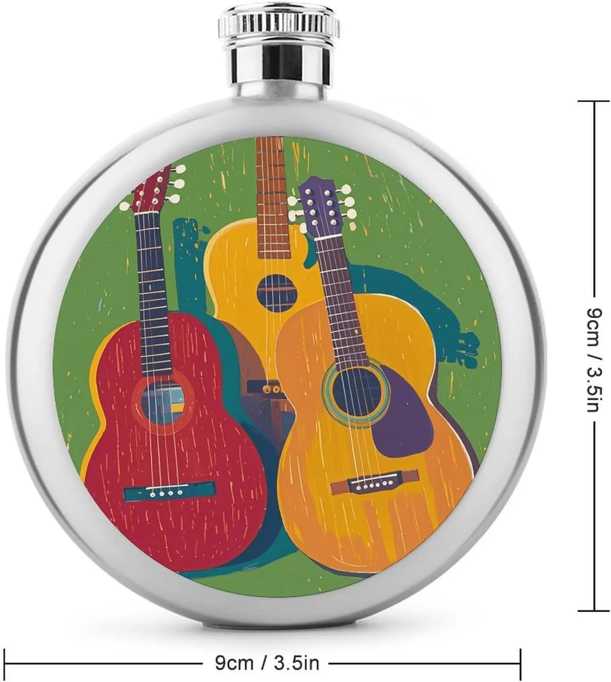 Stainless Steel Wine Bottle Liquor Container Color Acoustic And Guitars Print Leak Proof Hip Flask Durable for Camping Hiking Travel Festivals