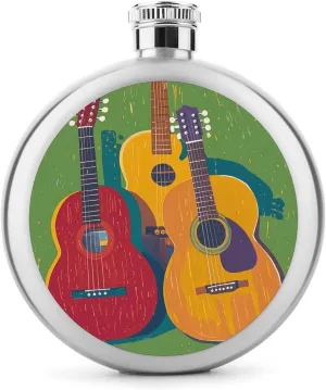 Stainless Steel Wine Bottle Liquor Container Color Acoustic And Guitars Print Leak Proof Hip Flask Durable for Camping Hiking Travel Festivals
