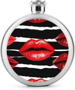 Stainless Steel Wine Bottle Liquor Container Red Lips Kiss Print Leak Proof Hip Flask Durable for Camping Hiking Travel Festivals