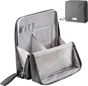 Standing Makeup Bag, Portable Multi Purpose Large Capacity with Room for Brushes and Mirror, Travel Makeup Organizer, Make Up Case, Waterproof Cosmetic Toiletry Bags with Handle (Gray)