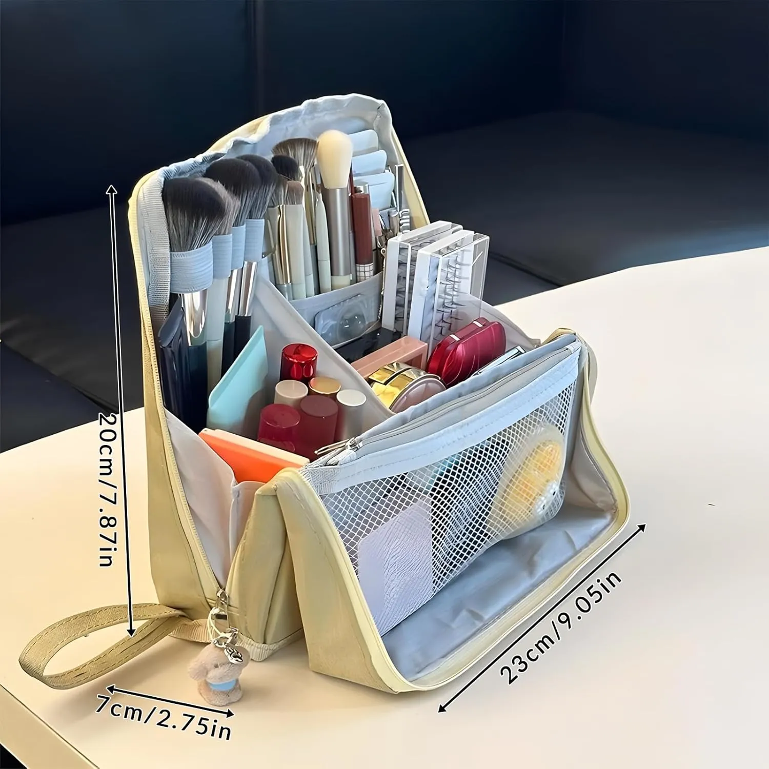 Standing Makeup Bag, Portable Multi Purpose Large Capacity with Room for Brushes and Mirror, Travel Makeup Organizer, Make Up Case, Waterproof Cosmetic Toiletry Bags with Handle (Gray)
