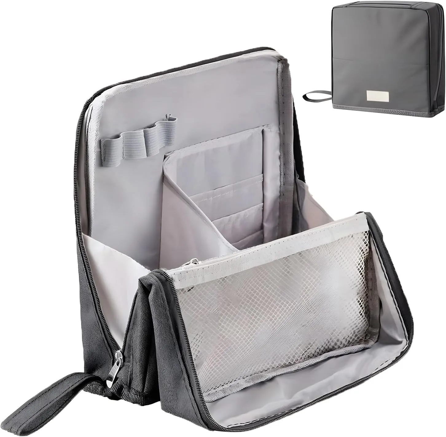 Standing Makeup Bag, Portable Multi Purpose Large Capacity with Room for Brushes and Mirror, Travel Makeup Organizer, Make Up Case, Waterproof Cosmetic Toiletry Bags with Handle (Gray)