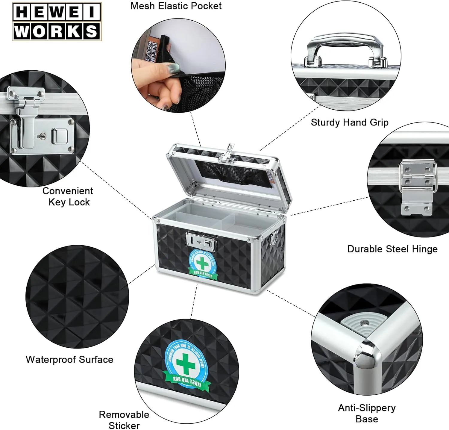 Storage Box with Key Lock, Lockable Medicine Storage Box, Empty First Aid Box, Security Lock Box, Multipurpose Locking Box for Home and Outdoor Use (Black, Small)
