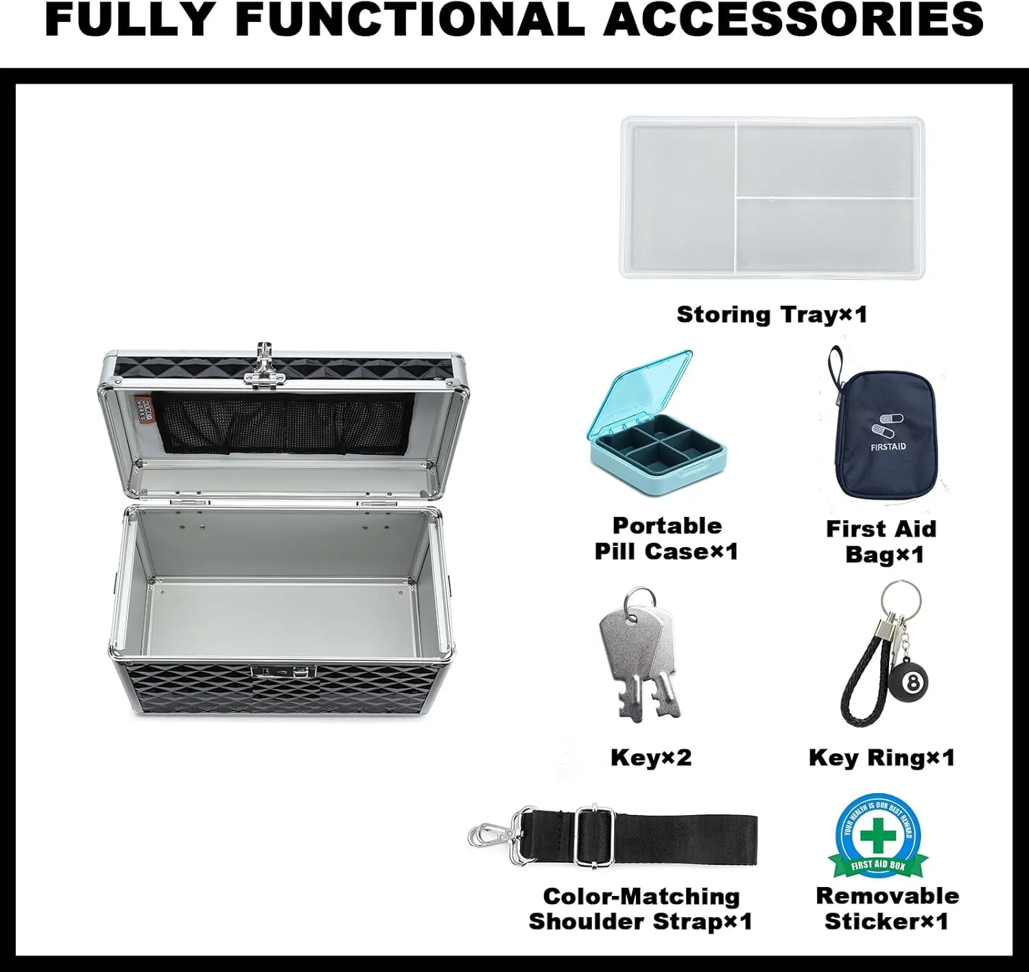Storage Box with Key Lock, Lockable Medicine Storage Box, Empty First Aid Box, Security Lock Box, Multipurpose Locking Box for Home and Outdoor Use (Black, Small)