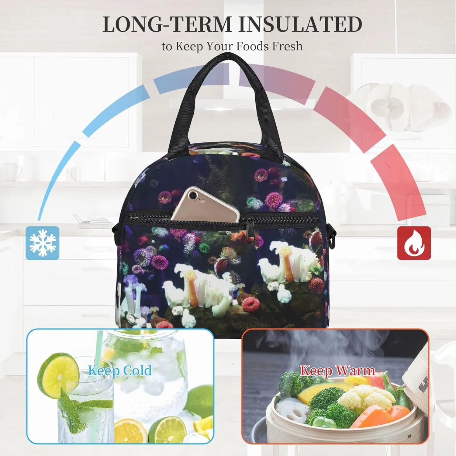 Submarine Lake Lunch Bag Hand Tote Crossbody Insulated Lunch Bag Large Portable Lunch Box