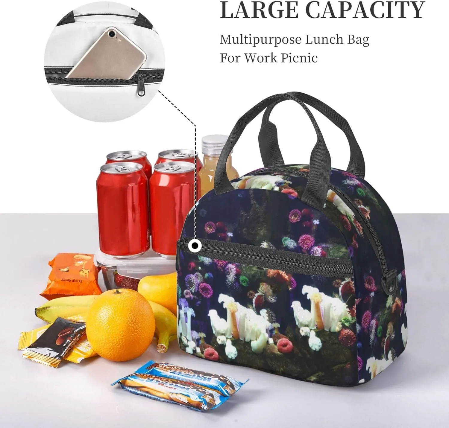 Submarine Lake Lunch Bag Hand Tote Crossbody Insulated Lunch Bag Large Portable Lunch Box