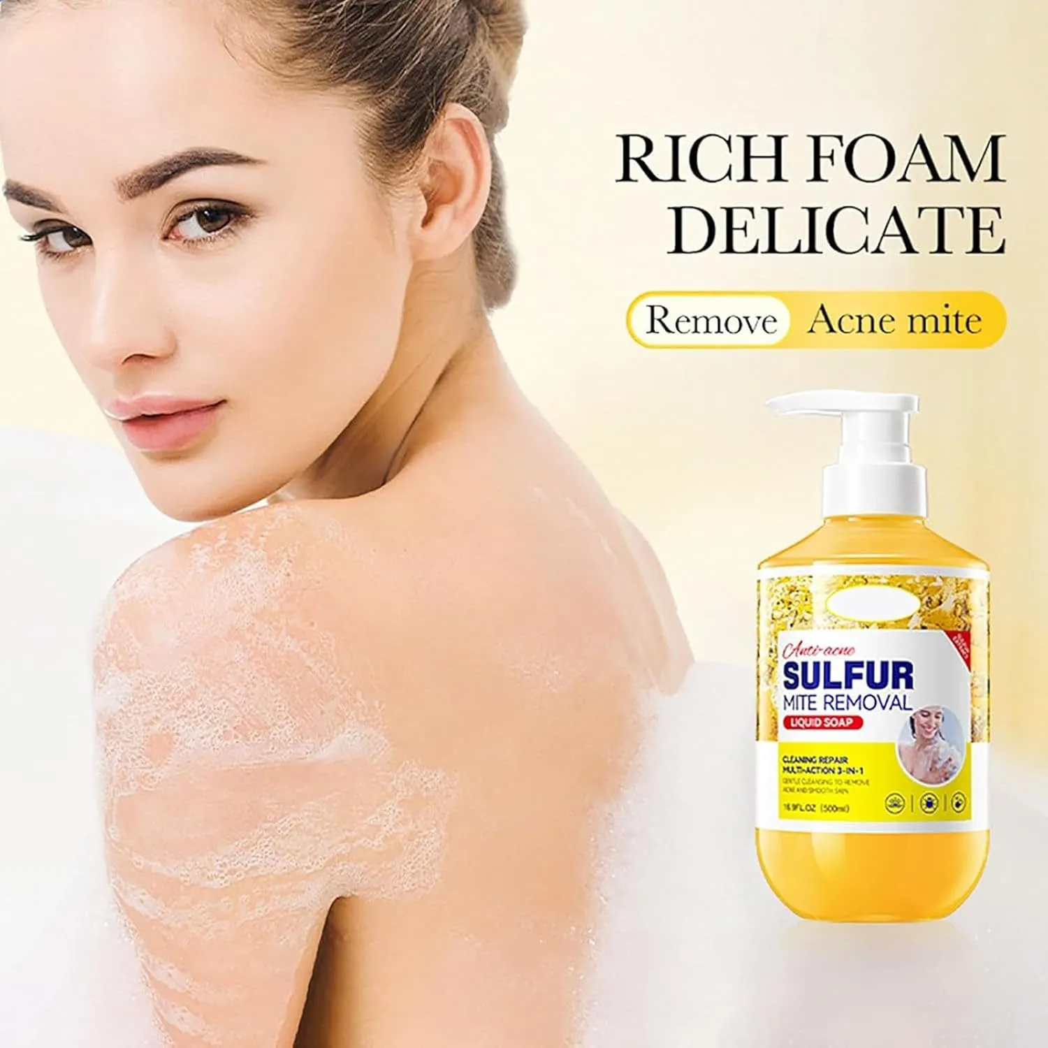Sulfur Body Wash,Shower Gel 3-in-1 for Women and Men, 500ml Deep Clean Refreshing Soothes Gentle Daily Body Clean, for Traveling and Bathroom Essentials (1pc)