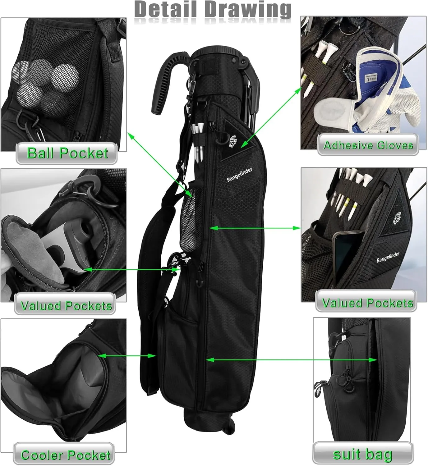 Sunday Golf Bag with 3-Point Strap & Stand – Lightweight Carry Bag with Cooler Pocket, Dual Valuables Pouches, Magnetic Tool Holder – Holds 5-6 Clubs for Par 3, Walking & Travel