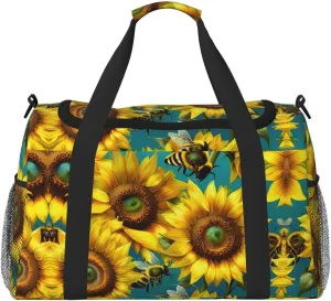 Sunflower Bees print Weekender Overnight Carry On Bag Gym Luggage Bag Duffel Bag for Travel Women