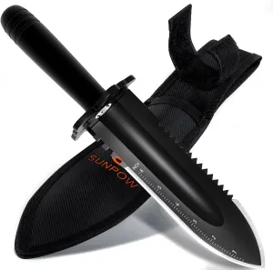 SUNPOW Metal Detector Shovel Digging Tools - Heavy Duty Double Serrated Edge Digger Shovel Knife - Garden Digging Tools with Carrying Sheath - Metal Detector Accessories