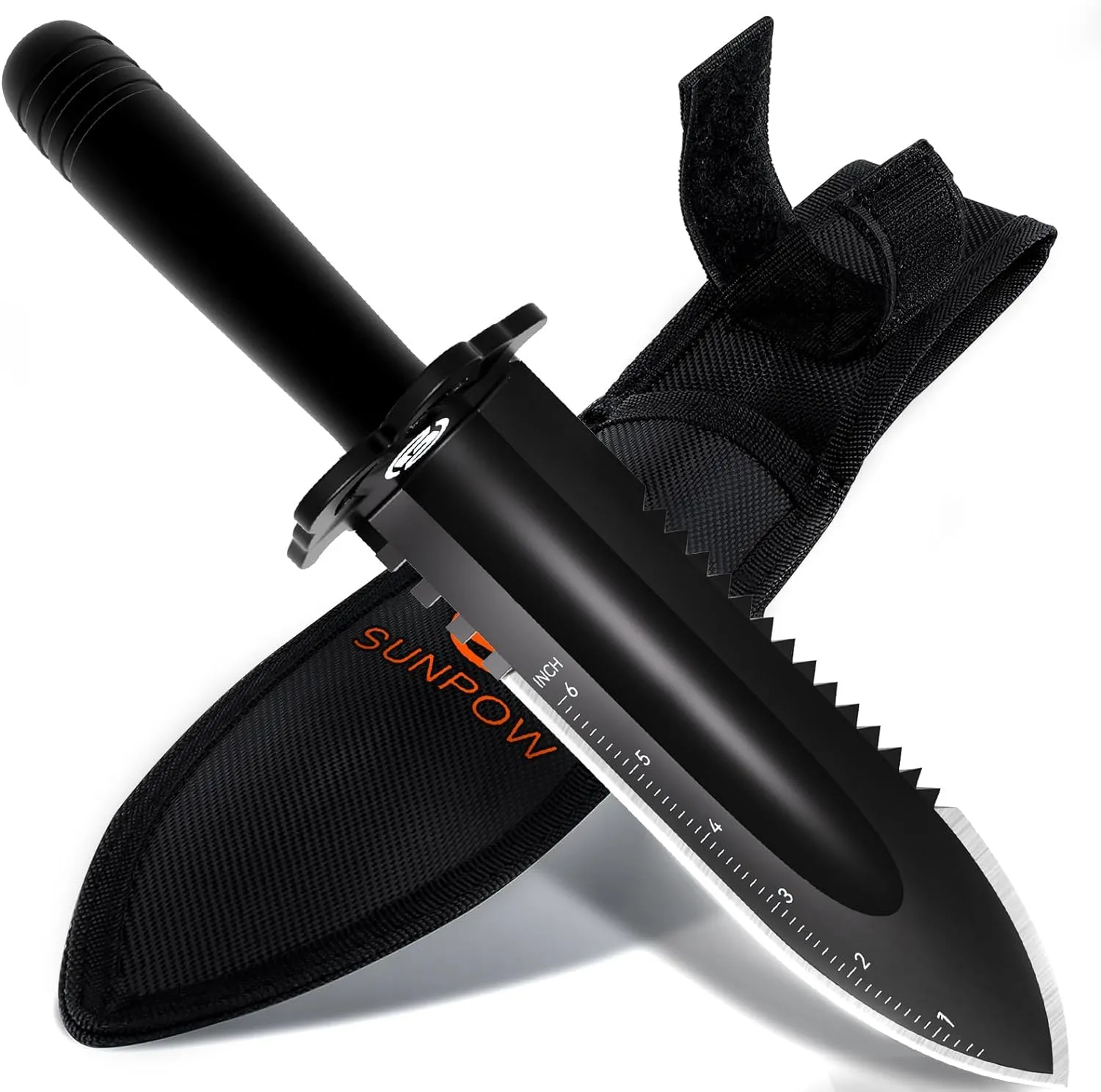 SUNPOW Metal Detector Shovel Digging Tools - Heavy Duty Double Serrated Edge Digger Shovel Knife - Garden Digging Tools with Carrying Sheath - Metal Detector Accessories