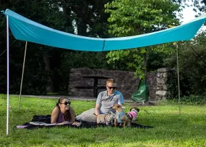 Sunshade 10x10' Complete with 4 Extending Poles & Shovel. Pop Up Beach Canopy Sunshade w/Carrying Bag. Great for Camping, Beach Days, Fishing Trips & Much More. (Aqua)