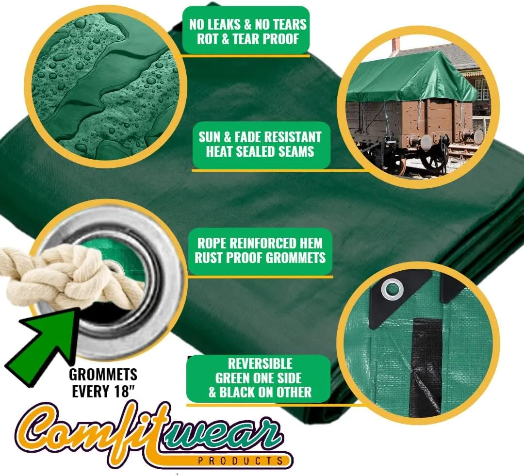Super Heavy Duty Tarp Cover Reinforced Grommet Multi-Purpose Pool Cover Boat Tarp Camping Tarp UV Resistant Waterproof Tarpaulin Canopy Tent Waterproof Tarp Cover (Green-Black, 5' X 7')