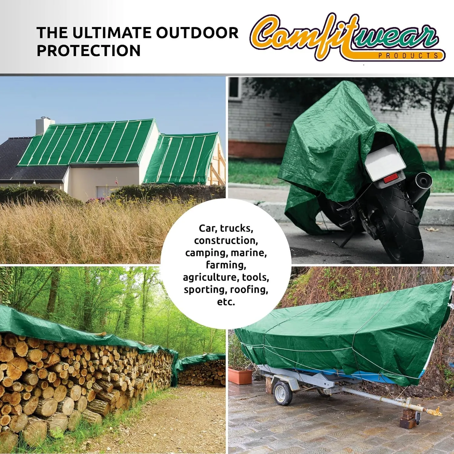 Super Heavy Duty Tarp Cover Reinforced Grommet Multi-Purpose Pool Cover Boat Tarp Camping Tarp UV Resistant Waterproof Tarpaulin Canopy Tent Waterproof Tarp Cover (Green-Black, 5' X 7')